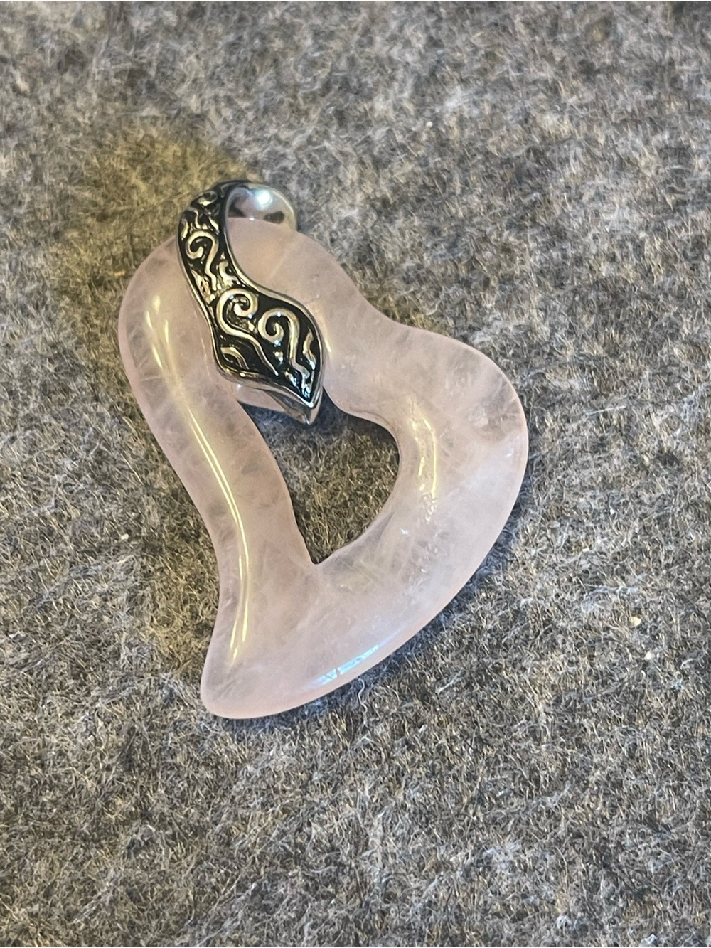 Pink Rose Quartz Heart Pendant with Sterling Silver Decorative Bail from London